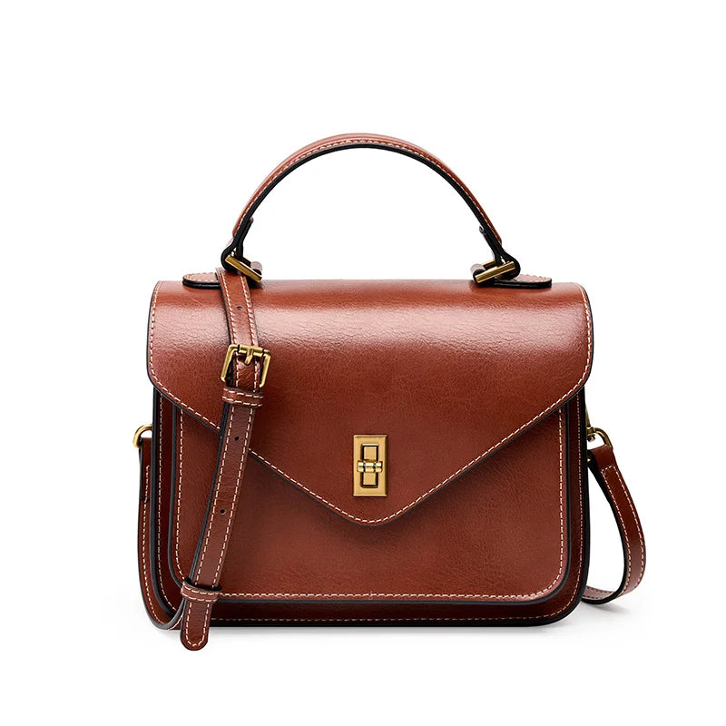 Genuine Leather Women's Shoulder Bag – Green Square Postman Crossbody Handbag