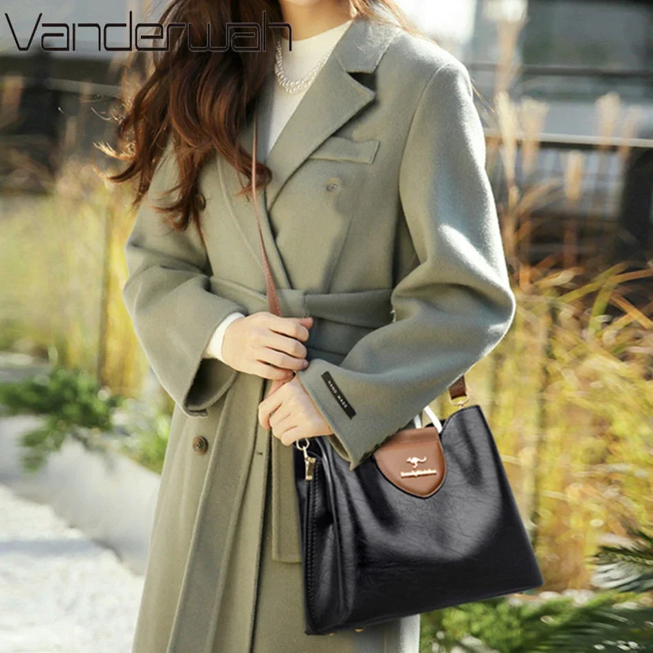 Luxury Leather Tote Bag for Women – Shoulder & Crossbody Handbag High-Quality Purse