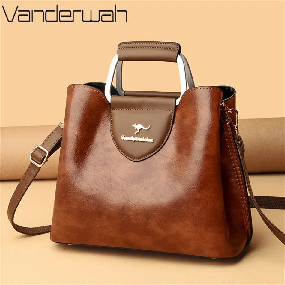 Luxury Leather Tote Bag for Women – Shoulder & Crossbody Handbag High-Quality Purse
