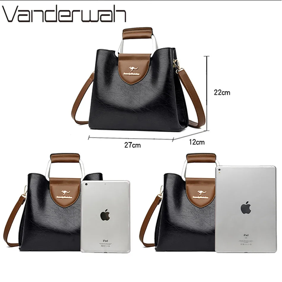 Luxury Leather Tote Bag for Women – Shoulder & Crossbody Handbag High-Quality Purse